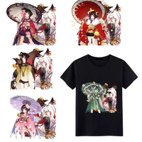 iron on patches diy solid color sweater t shirt can be customized animation game printing striped onmyoji heat transfer