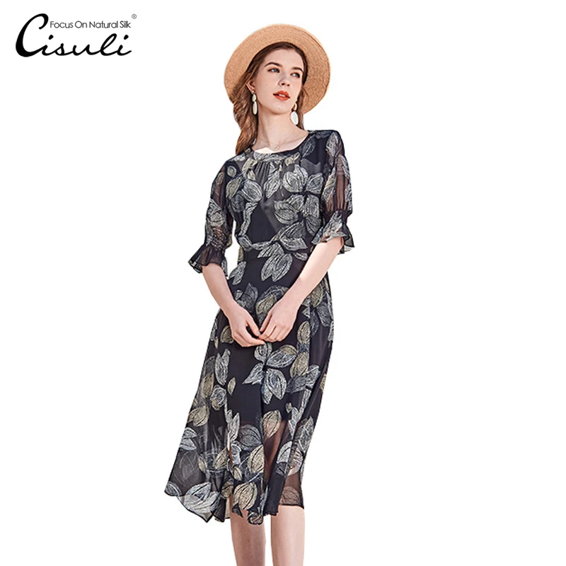 

CASUAL silk ladies dress holiday dress