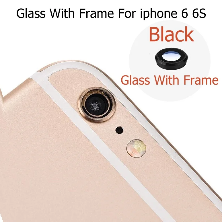 Black For i6 6s Задняя камера стеклянная крышка объектива с держателем рамы для iPhone 6 6S 7 8 Plus стеклянная линза камеры+ рамка запасные части - Цвет: Black For i6 6s