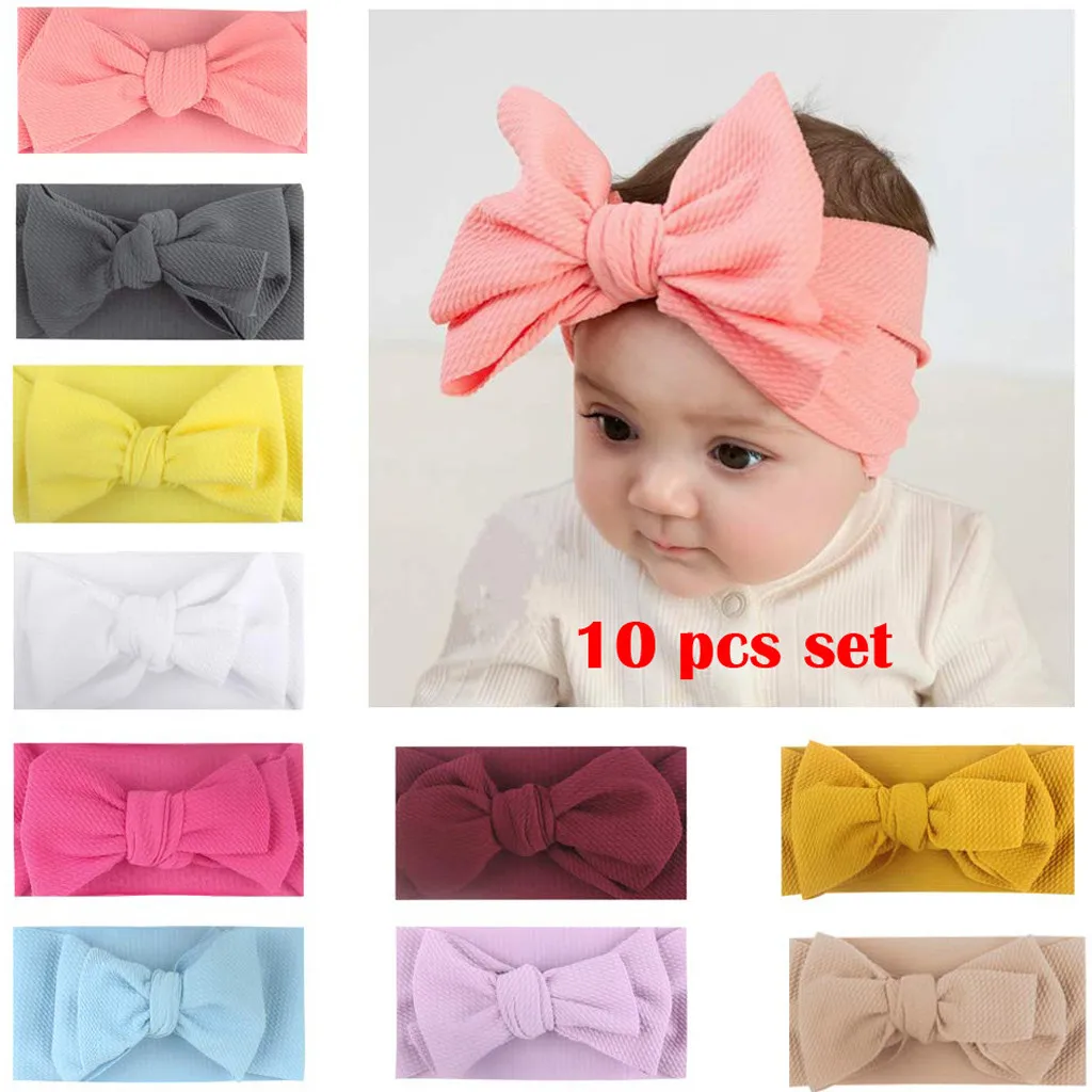 

10PCS Baby Hair Band Set For Girls Bow Elastic Headbands Twisted Cable Design Turban Kids Headware Baby Hair Accessories