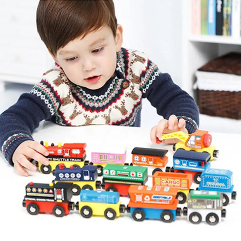 

Wooden Magnetic Train Track Toy Locomotive Carriage Kids Children Birthday Gift 634F