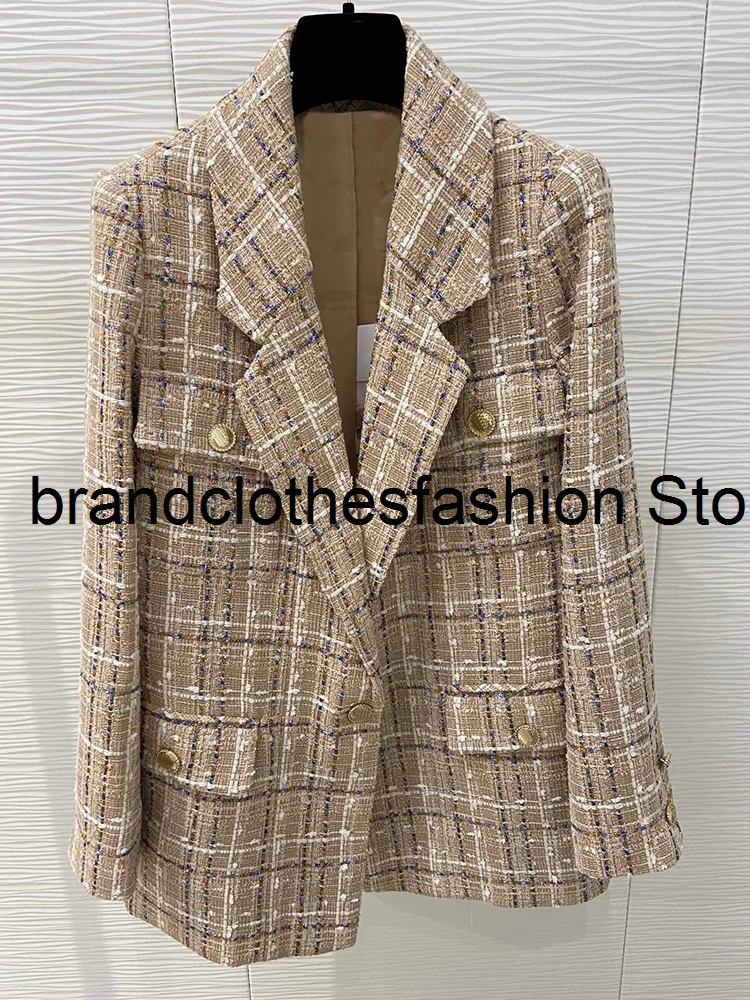

2021 Vintage Fashion High-End Position Plaid Tweed Jacket Women Top Quality Silk Lining Lapel Long Sleeve Button Suit Coat Lady
