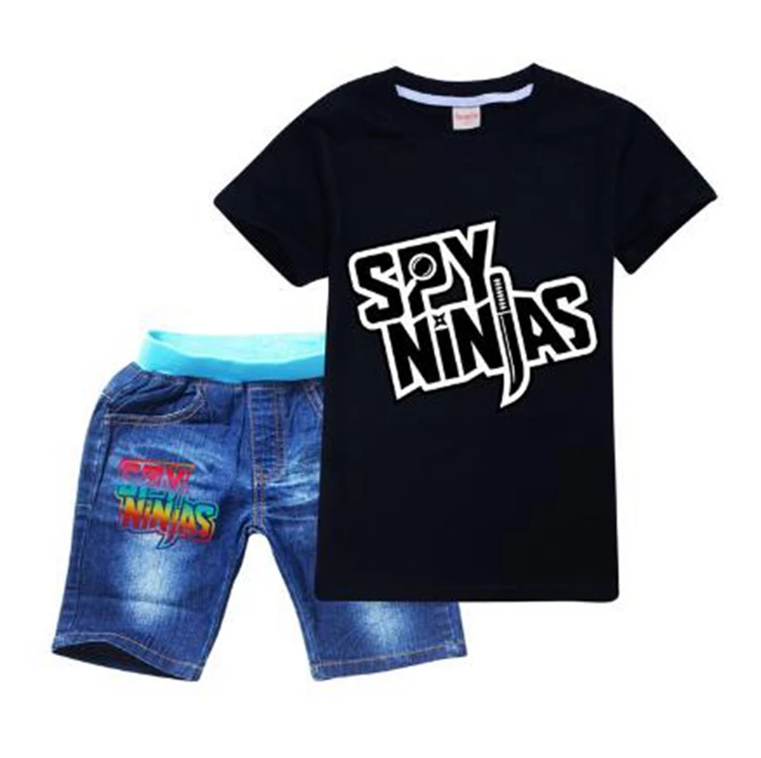 Summer SPY NINJAS Children Clothing Set Fashion Baby Boy Girl Short Sleeve T-Shirts+Shorts Top Tee Jeans Denim 2Pcs Kids Suits