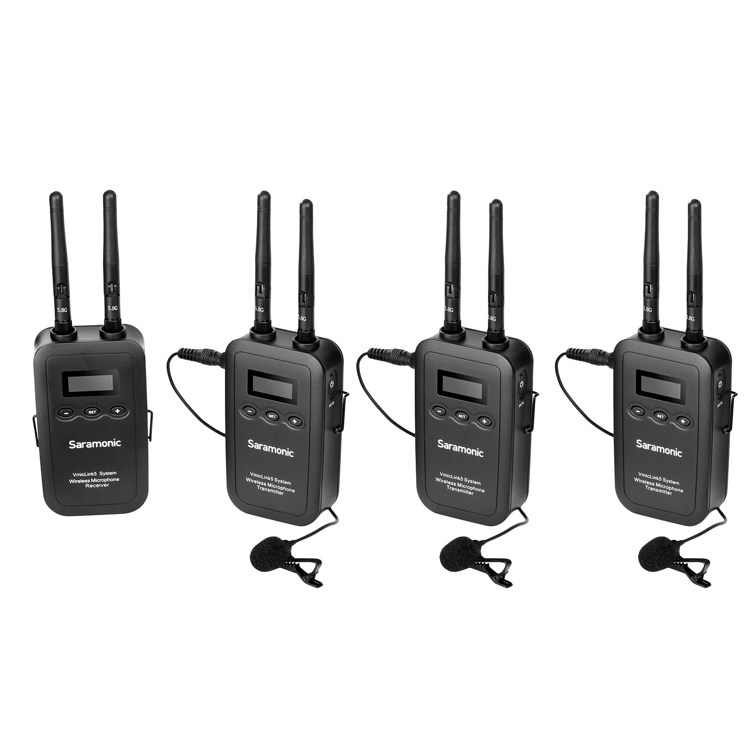 구매 Saramonic VmicLink5 5.8GHz 무선 Lavalier 마이크 시스템 3 송신기 및 1 수신기 캐논 EOS 니콘 D3300 DSLR 카메라