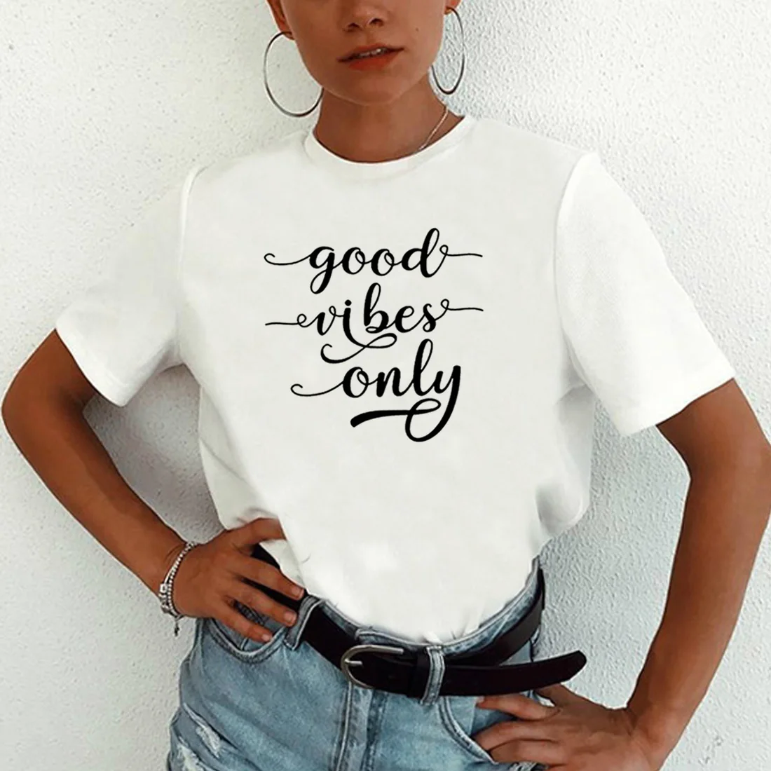 Good Vibes Only Funny T Shirt Women Summer Short Sleeve Cotton Tshirt Women O-neck Camiseta Mujer Casual Tee Shirt Femme Top