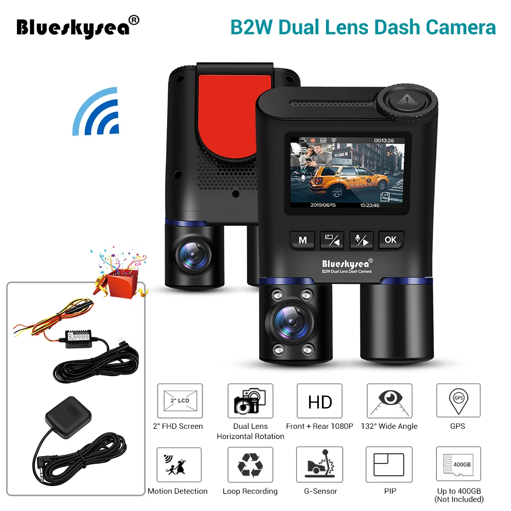 Blueskysea оригинальный двойной видеорегистратор B2W Автомобильный HD 1080P Wi Fi камера с