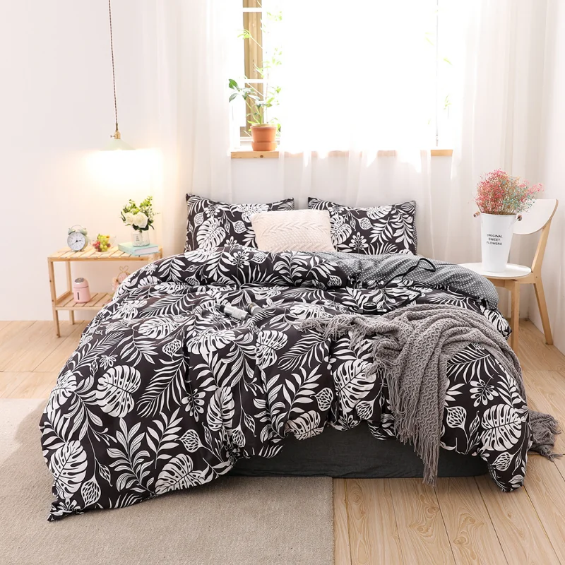 

Black White Queen King Bedding Set Weed Leaves Bedding Bag with Pillowcase 2/3 Pcs