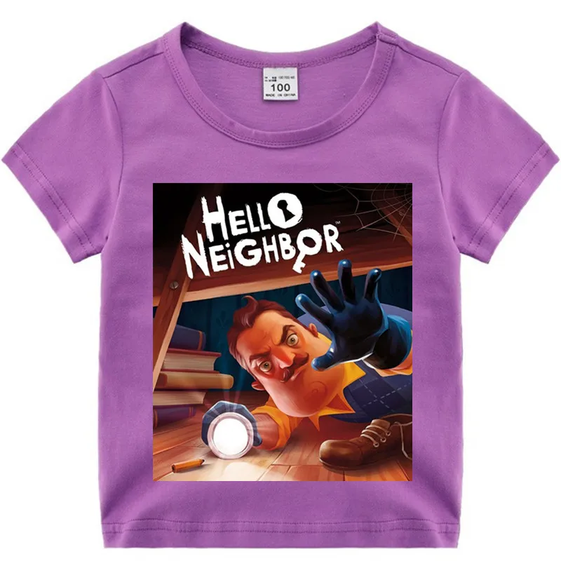 Футболка хлопковая для маленьких мальчиков и девочек с рисунком аниме Hello Neighbor