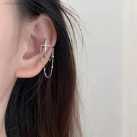 double tassel ear clip unisex punk cross diamond metal chain without pierced earrings ladies party fashion jewelry