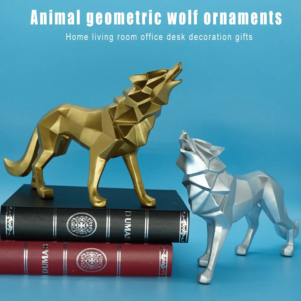 

Resin Wolf Statue Decor Geometric Modern Abstract Wolf Desk Ornament Craft for Home Bookcase Shop Window Cafe Hotel