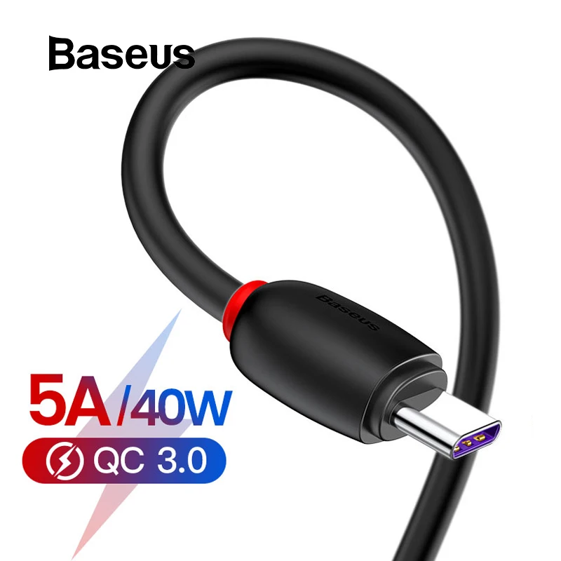 Кабель Baseus 40 Вт usb type-C для huawei P30 Pro mate 30 P20 Lite Supercharge USB C кабель type-C для быстрой зарядки USB-C кабель для передачи данных