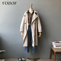 spring new korean style loose temperament solid color lapel long sleeve mid length ins fashionable coat and trench coat women