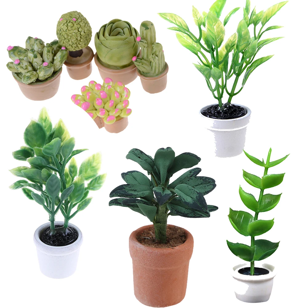 Миниатюрное зеленый растение в горшке кукольный дом мебель домашний декор