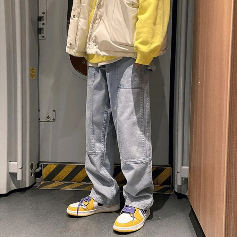 

2021 straight harem jeans summer pink/blue Korean man lose denim pants streetwear male casual pants for men solid color S-3XL