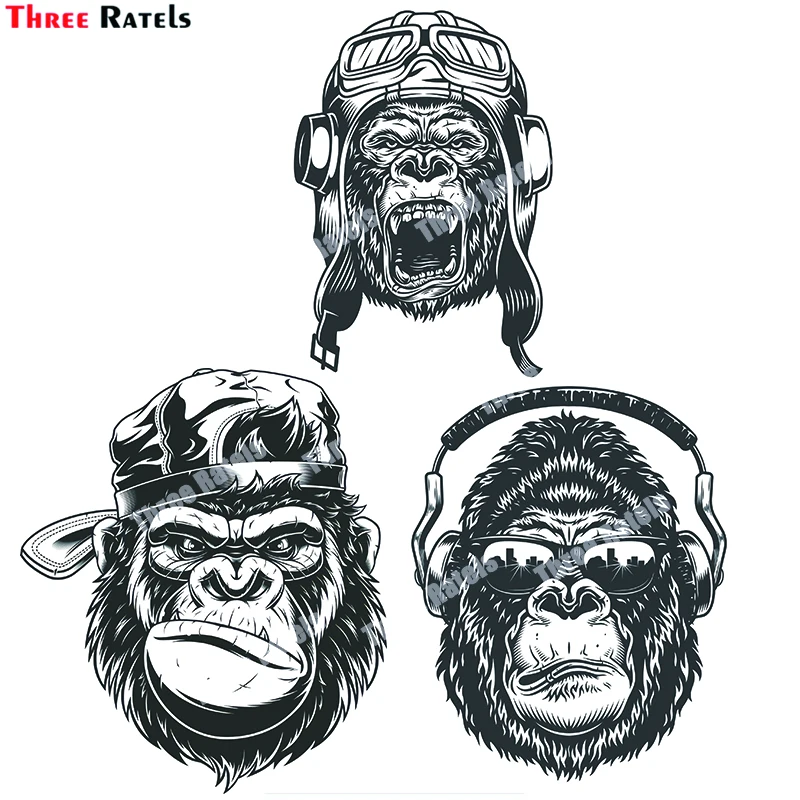 

Непромокаемые виниловые наклейки три Ratels B237 с рисунком злого гориллы в монохромном стиле