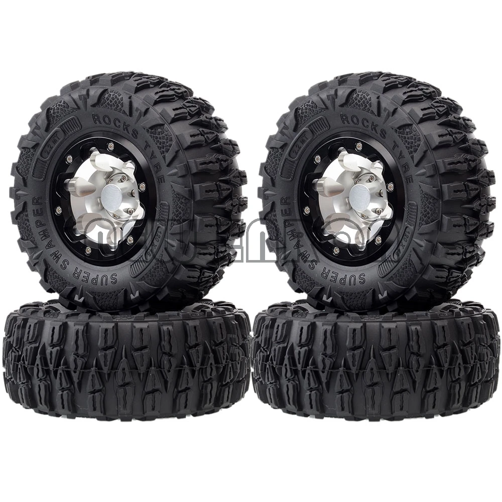 ENRON 4P АЛЮМИНИЕВЫЙ 2," Beadlock колеса диски ступицы супер Swamper Rocks шины 120 мм для 1/10 RC Гусеничный SCX10 II YETI TRX4 - Цвет: SILVER BLACK