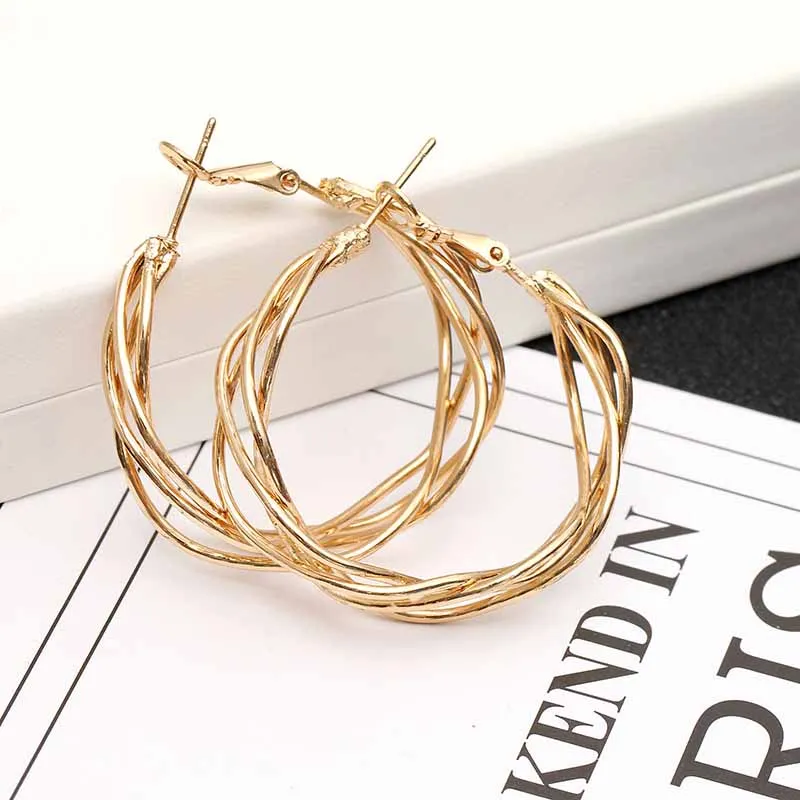 Модные Простые панк металлические плетеные круглые полые Висячие серьги для