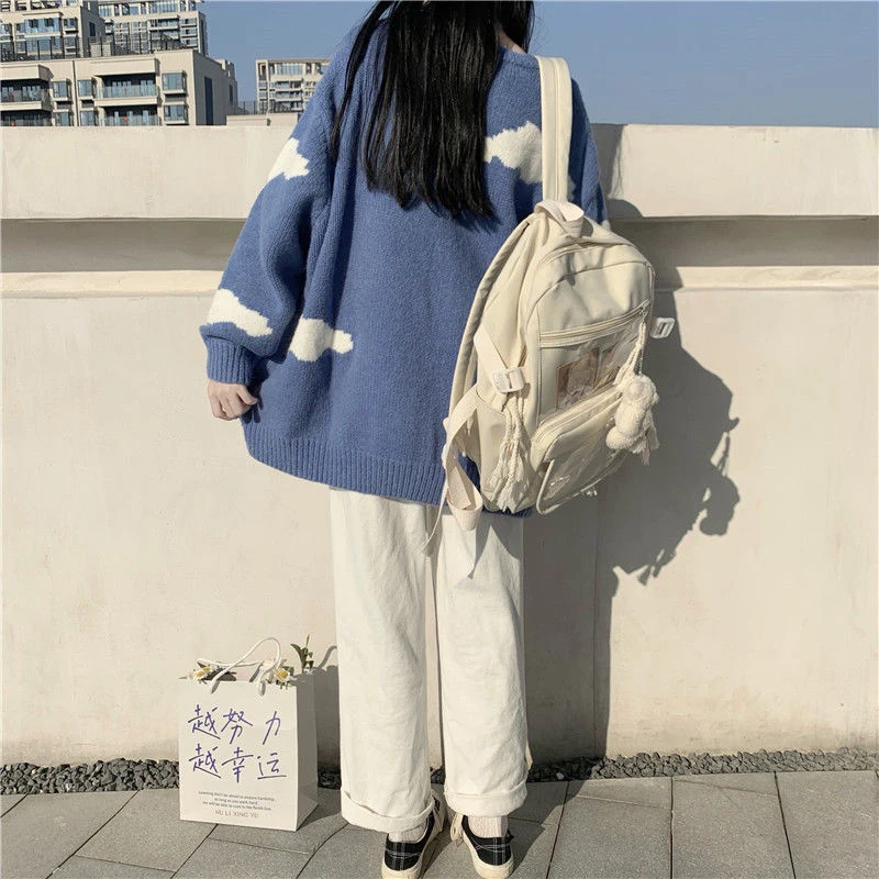 

Korean Autumn Lovely Pullover Sweater Women Harajuku O-neck Long Sleeve Loose Streetwear Oversize Sweater Soft Knitwear Sweater