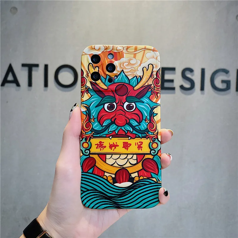 

Phone Case Chinese style lion dance Case For 7 8 Plus Cover iphone 13 12 11 Pro Max mini For iphone X XR XS Max SE 2020