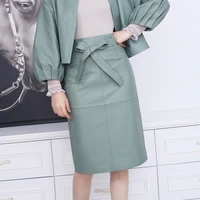 spring autumn green pink real sheep skin genuine patent leather skirt high waisted midi pencil skirts women party sexy clothes