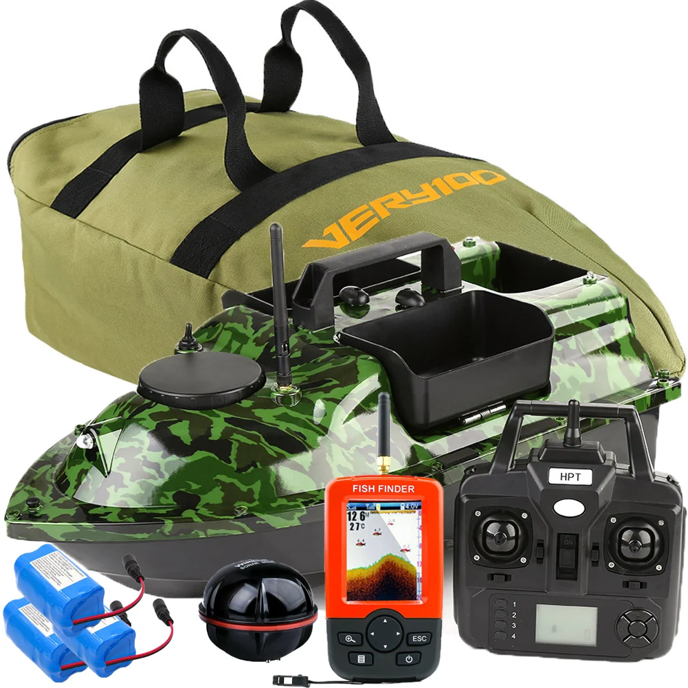 

VERY100 500M Wireless Camo Bait Boat Hook/Bait post 3 Hoppers 2 Motors,LCD GPS Sensor Fishfinder,Bag,Batteries for Fishingsport