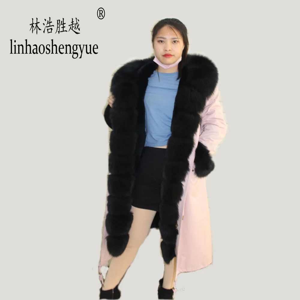 Linhaoshengyue новая куртка с лисьим мехом Женская длинная 90 см Женское зимнее пальто