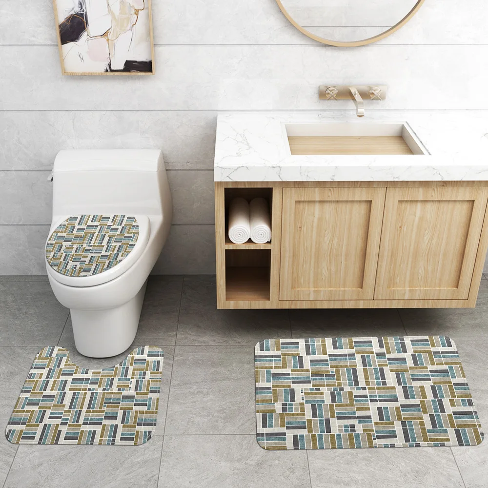 Bipoobee волна решетки узор занавески и ковровые изделия комплекты Ванная комната