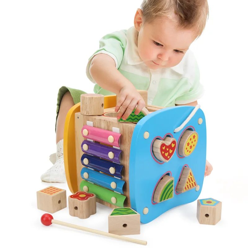 

Wooden toy hauling intelligence box Children's educational early education building blocks around bead trailer toy gift M128