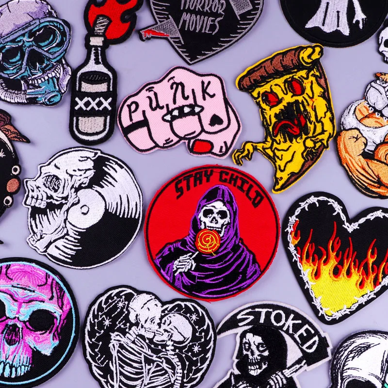 

Punk Patch For Clothing Thermoadhesive Patches Iron On Embroidery Patch Grim Reaper Patches On Clothes Skull Stripes For Jacket
