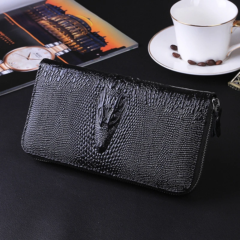 Men Wallet Crocodile Pattern Purse Men's High Capacity Clutch Bags Zipper cardholder pochette crocodile pattern men's wallet