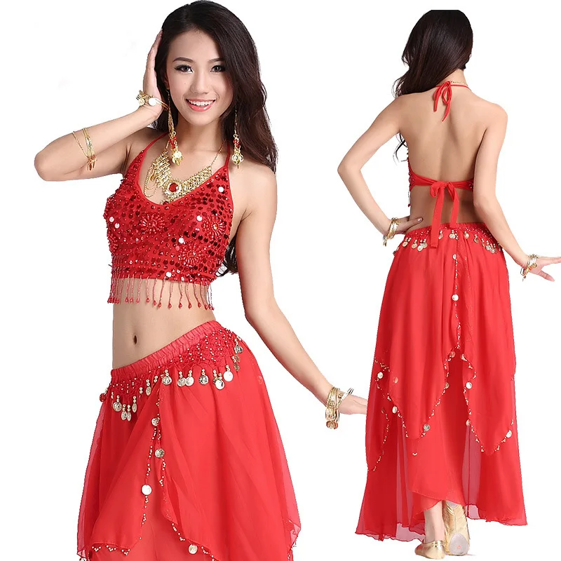 Women Belly Dance Suit Performance Clothing Chiffon Indian Bollywood Dancing Costumes Set For Women 2 Pcs/Set 9 colors