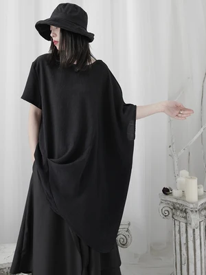 

Женская черная длинная футболка Irreuglar большого размера, новая модная футболка с круглым вырезом и рукавом три четверти, весна-лето 2020 1U364