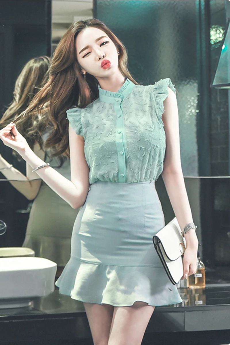 

Summer Commuter Professional Blouses Women Ruffles Sleeve Embroidery Casual Chiffon Shirts Blusas Mujer De Moda T941