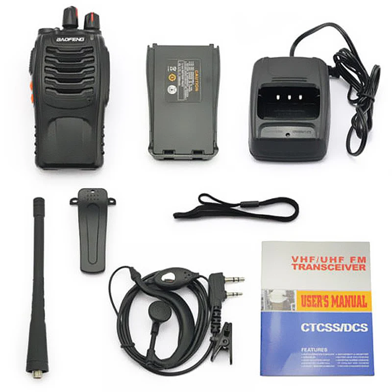 BaoFeng  2pcs BF-888S Walkie Talkie USB charge adapter UHF 400-480MHZ 2-Way Radio 16CH Long Range with earphone