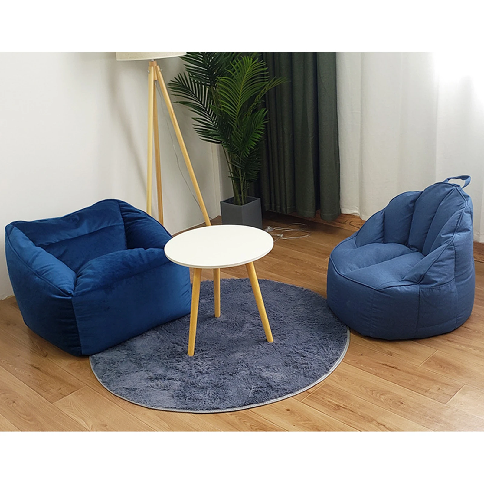 

Soft Bean Bag Chair with Detachable Slipcover Dark Blue Solid Color Cactus Shaped Backrest Sofa