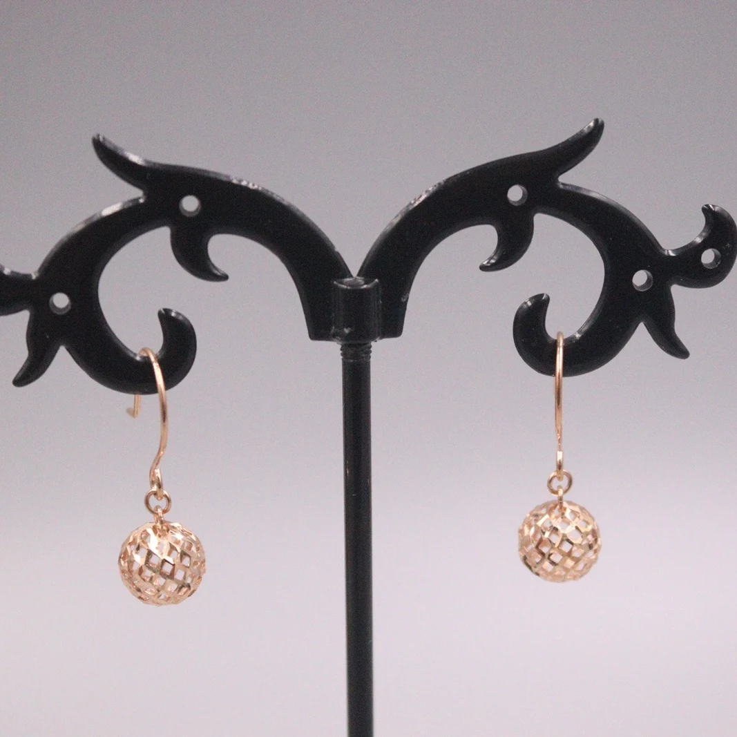 

Real 18K Rose Gold Earrings 23x8mm Hollow Pattern Bead Ear Hook For Woman About 1.29g