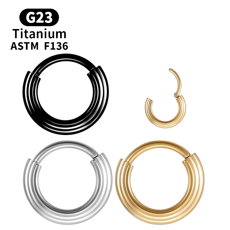 G23 Titanium Black Nose Ring 3 Sides Horn Shape Perforated Piercing Cartilage Side Facing Hinged Segment Helix Earring Jewelry