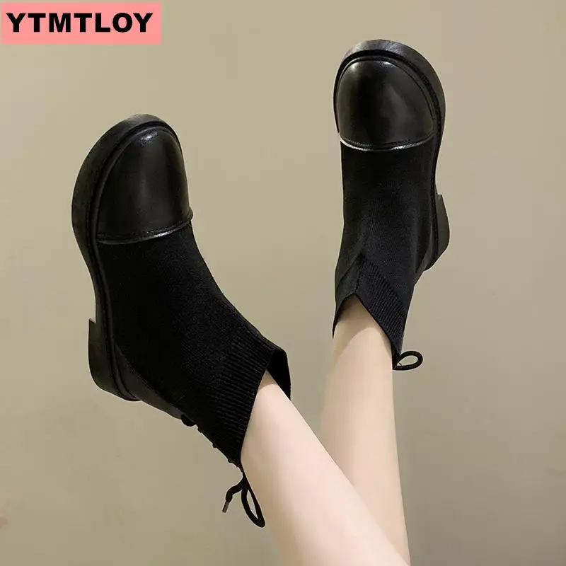 Женские ботильоны из искусственной кожи с круглым носком на ремешке черные для