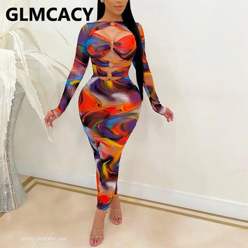 

Long Sleeve Cut Out Sexy Party Club Midi Dress