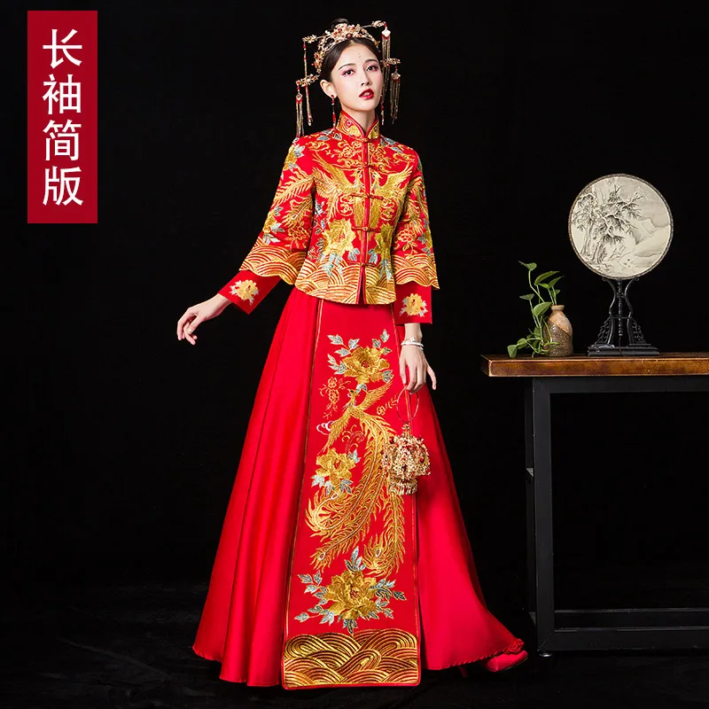 Свадебное платье в китайском стиле свадебное с Фениксом китайская новая