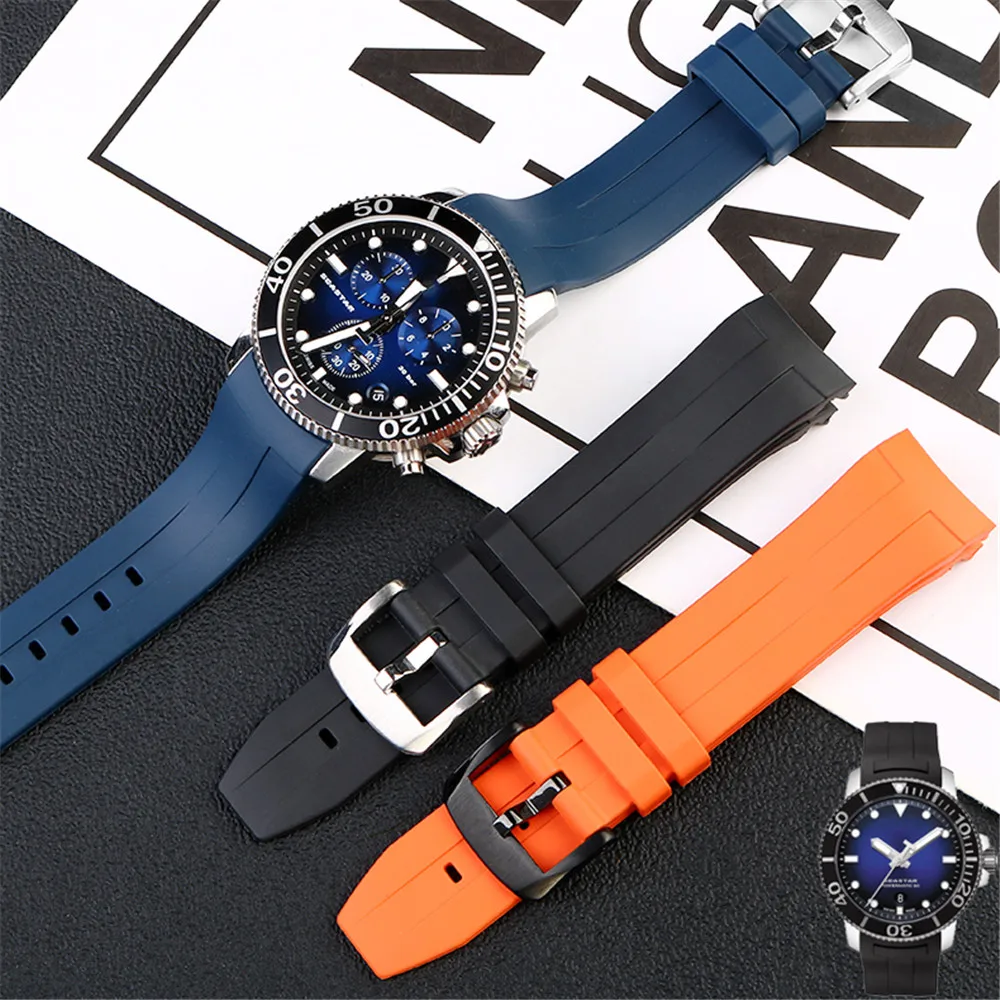 Ремешок силиконовый для часов Tissot изогнутый водонепроницаемый резиновый