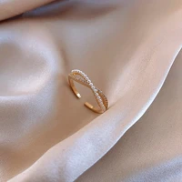 2021 south korean sweet new cross bow pearl ring women fashion temperament personality adjustable open forefinger ring jewelry