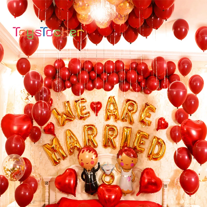 

New Chinese Red Party Decorations Red,Gold ,Heart-Shaped Balloons a pair of dolls Party Wedding Decoration