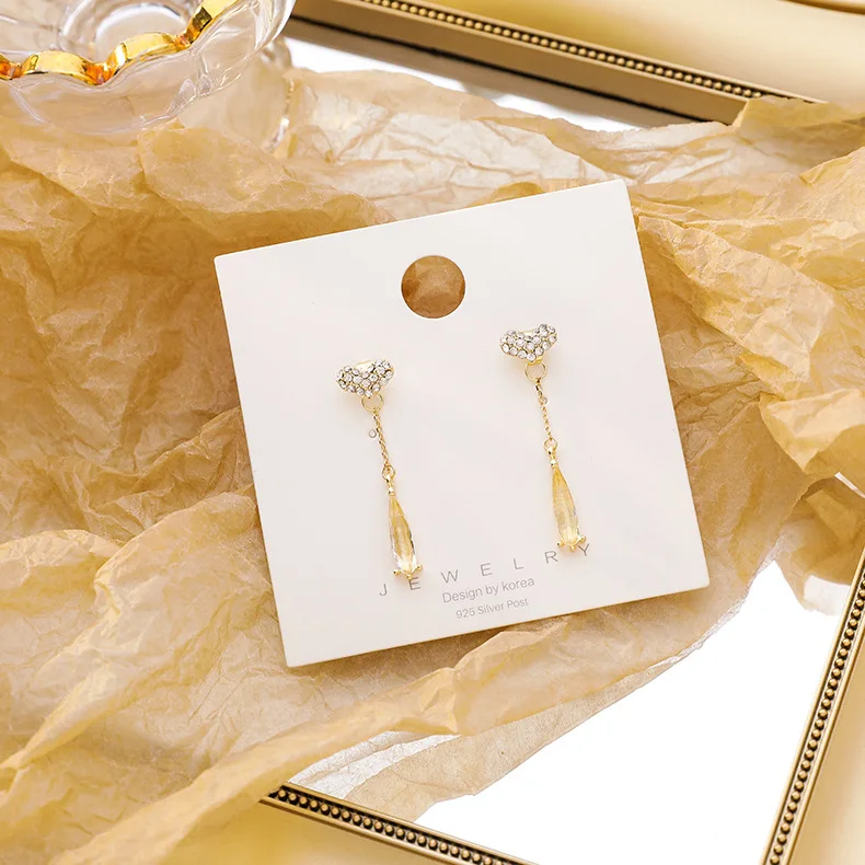 2020 New Korean Trendy Elegant Love Long Tassel Drop Earrings For Women Sweet Water Crystal Pendant Jewelry | Украшения и