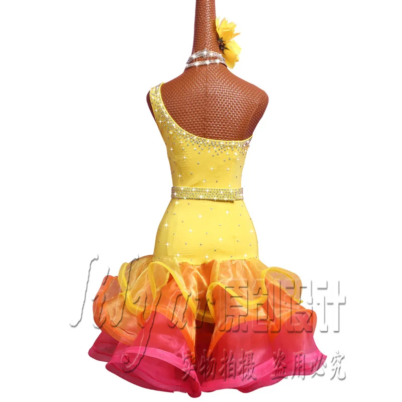 New Latin Dance Dress Competition Dress Costumes Skirt Performing Dress Adult Customize Children Light yellow Fishbone Skirtess