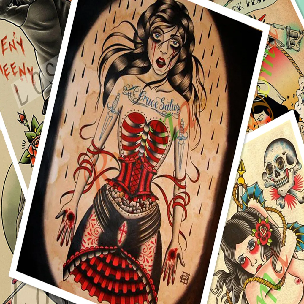 Винтажная Парикмахерская тату с рисунком постеры крафт бумага интерьер живопись