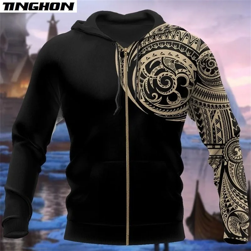Мужская толстовка с капюшоном и 3D-принтом в стиле викингов полинезийский стиль |
