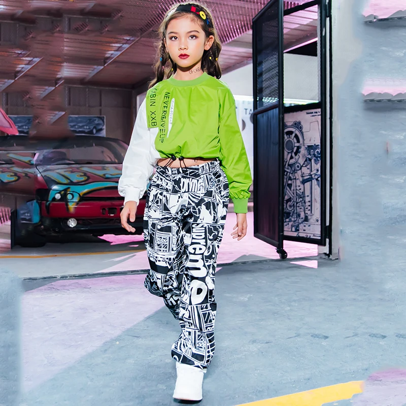 Танцевальный костюм в стиле хип-хоп для девочек Детский топ с длинными рукавами