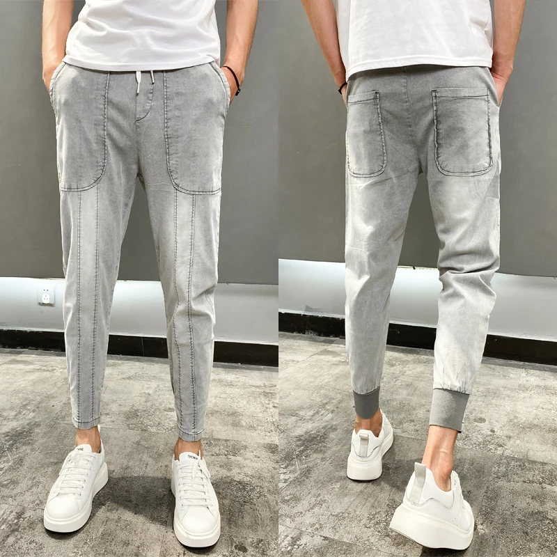 

New Arrival Men Jeans Casual Fashion 2020 Slim Fit Denim Harem Pants Men Streetwear All Match Spliced Jeans For Men Clothing 36