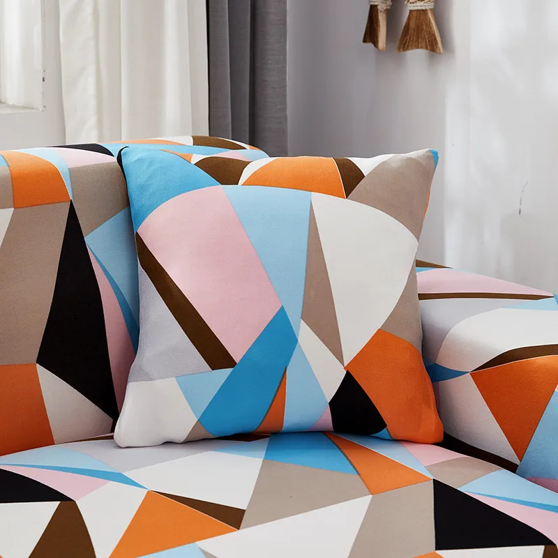 

Elastic Sofa Cover Geometric Sofa Towel Multicolor Sectional Couch Cover L-shape Slipcovers for Living Room 1/2/3/4 Seat Stretch